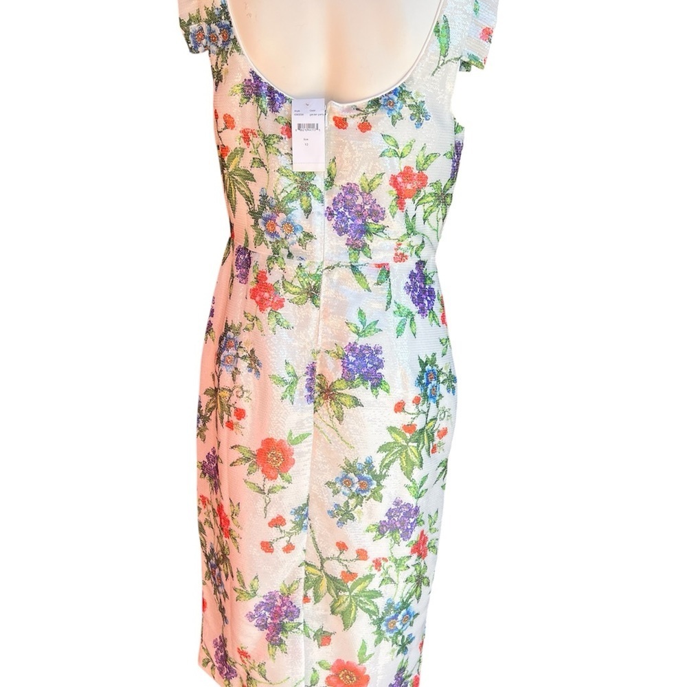 Black Halo Jackie O Sequined Sheath Dress in the Garden Party, floral print - Picture 3 of 8